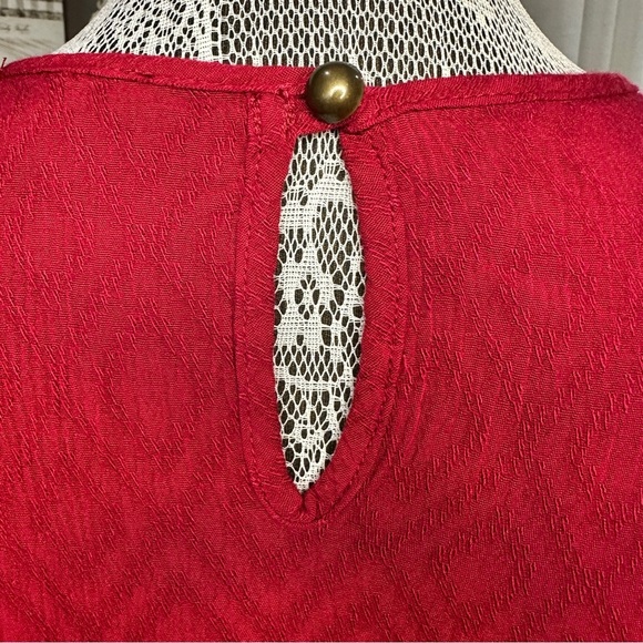 Suzanne Betro Boho Lace Trim Dress Red Textured Long Sleeve Size Large - Picture 8 of 15